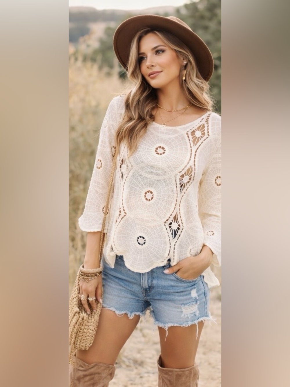 Beautiful Boho Crochet Ivory Top